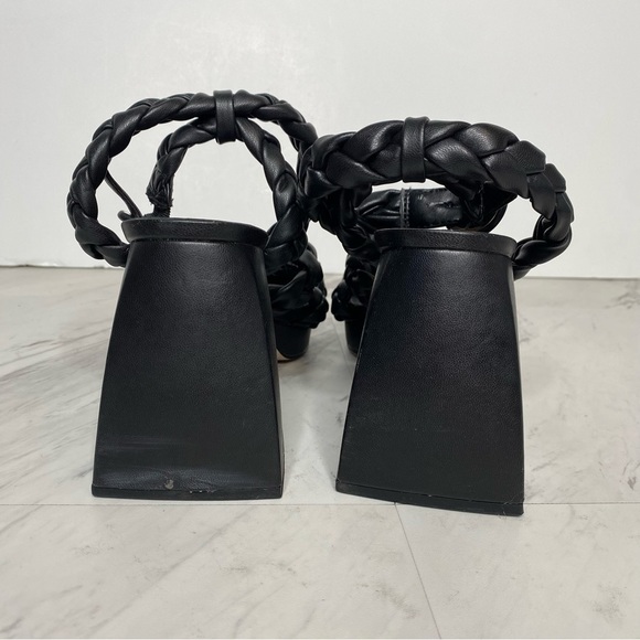 Circus Sam Edelman Mable Black Faux Leather Braided Block Heel Sandal 9 1/2 M - Picture 3 of 13